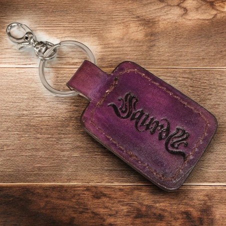 LLAVERO MORADO DE PIEL ARTESANAL